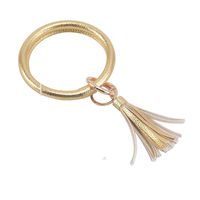 Coolcos Key Ring Bracelets Wristlet Keychain Bangle Keyring - Large Circle Leather Tassel Bracelet Holder For Women Gift (Gold)