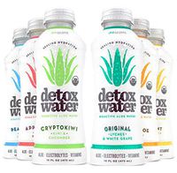 Detoxwater Organic Aloe Vera Infused Prebiotic Water - Variety | Contains Highest Quality ACTIValoe® with Electrolytes, Vitamins, Antioxidants | Improves Skin Complexion | 30 Calories (6 Pack)