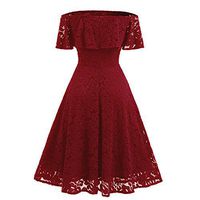 SADUORHAPPY Women's Off The Shoulder Ruffle Lace Elegant Cocktail Party Midi Dress Red