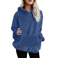 Lloopyting Women's Winter Hooded Sweatshirt Long Sleeves Faux Shearling Shaggy Warm Pullover Zipped Up with Pockets Tops Dark Blue