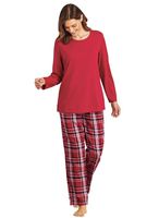 AmeriMark Pajama Sets for Women Cotton Knit Top with Plaid Flannel Lounge Pants Scarlet 1X