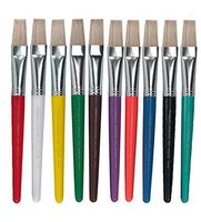 Charles Leonard Creative Arts Flat Tip Paint Brushes, Short Stubby Plastic Handle with Hog Bristle, 7.5 Inch, Assorted Colors, 10-Pack (73290)