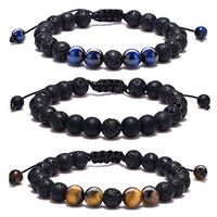 BOMAIL 8mm Lava Rock Aromatherapy Anxiety Essential Oil Diffuser Bracelet Braided Rope Natural Stone Yoga Beads Bracelet for Men Women