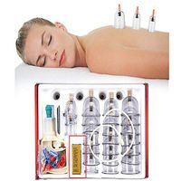 32 Pcs Massage Cupping Set with Plastic Cupping Glasses with Magnets + Vacuum Pump +32 X Cups + Connectors + Hose + Scrapping Plate + 1 Bottle Of Scrapping Oil