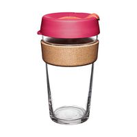 KeepCup Brew Cork Tempered Glass, 16oz, Living Coral
