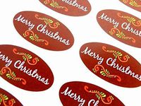 Pack of 48 Merry, Happy Christmas Oval Stickers, Colourful Envelope Seals Labels for Cards, Festive Craft and Decoration