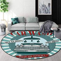 1960S Decor Modern Flannel Microfiber Round Area Rug,Vintage Graphic Design For A Car Wash Sign Commercial With Aged Classic Retro Arsty Texture Living Room Bedroom Study Soft Carpet,Round-71 Inch