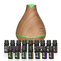 Aromatherapy Diffuser & Essential Oil Set - Ultrasonic Diffuser Extreme Cool Mist Output - Top 16 Oils 350ml-Auto Shut-Off 7 color LED – 100% Pure Therapeutic Grade Aroma Essential Oils-Lavender