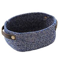 MSlongzc Organizer Box Storage Containers Storage Bins Cubes Organizer with Dividers Foldable Compartment Organizer Hand Woven Cosmetics Stationery Storage Basket Box Desktop Sundries Navy Blue