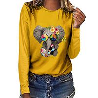Meikosks Womens Fashion Elephant Print T Shirt Long Sleeve Round Neck Tops Cute Graphic Tunic