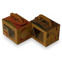 Christmas Doughnut and Cookie Gift Boxes; Rectangle with Clear Window; Brown Kraft with hot Stamp Christmas Designs; 6 of Each Print; Set of 12 Boxes (12, 4" x 3")