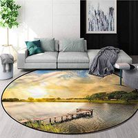 RUGSMAT Nature Round Area Rugs Living Room,Wood Deck Lake Foliage Protect Floors While Securing Rug Making Vacuuming Diameter-31