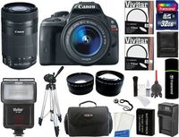 Canon EOS Rebel SL1 Digital SLR Camera with EF-S 18-55mm f/3.5-5.6 IS STM Lens + Canon EF-S 55-250mm f/4-5.6 IS STM Zoom Lens + 32GB Card + Flash + Tripod + Case + Battery + Filters + 2 Lenses + Accessory Kit
