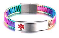 JF.JEWELRY Free Engraving Medical ID Alert Bracelet for Women Iridescence Nylon Rope Braid Band 6.7 Inch