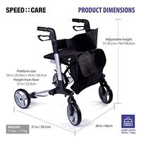 SPEED CARE FDA Approved Euro Style Deluxe Dual Brake Rollator Walker with Seat,Small Saddle Bag Included