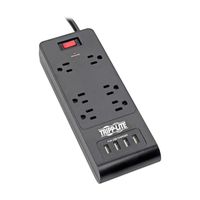 Tripp Lite 6 Outlet Surge Protector Power Strip with 4 USB Ports (4.2A Shared), 900 Joules, Black, 6 ft. (TLP664USBB)