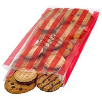 Kicko Ruby Red Stripe Cellophane Treat Bags - 60 Pack - 13.75 x 5.25 Inches - for Kids, Chocolate Covered Pretzels, Popcorn, Gummy Bears, Hard Candies, Chews, Candy Bars, Nuts, and More