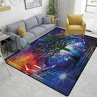 Nature Gingham Bath Mat 3D Digital Printing Mat, Human Hand Grabs a Leafless Tree Vitality Symbol Modern Hippie Karma Artisan Theme, Easy Maintenance Area Rug Living Room Bedroom Carpet(2.5'x 7')