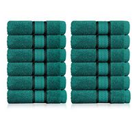 COTTON CRAFT Ultra Soft 12 Pack Wash Cloths 12x12 Teal Weighs 2 Ounces Each - 100% Pure Ringspun Cotton - Luxurious Rayon Trim - Ideal for Everyday use - Easy Care Machine wash