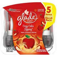 Glade PlugIns Scented Oil Refill, Essential Oil Infused Wall Plug in, Up to 30 Days of Continuous Fragrance, 3.35 FL OZ (Cozy Cider Sipping; 5 Count)