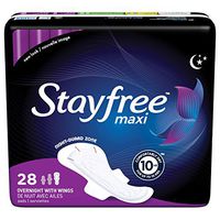 Stayfree Maxi Overnight Pads with Wings For Women, Reliable Protection and Absorbency of Feminine Periods, 28 Count