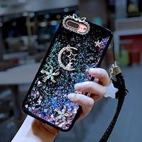 Cfrau Cartoon Liquid Case with Black Stylus for Huawei P30,Luxury Cute Moon Star Purple Glitter Stars Quicksand TPU Bumper Diamond Sparkle Case for Girls Women with Hand Strap