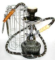 MYA QT 14" CAGED HOOKAH SHISHA SET SINGLE HOSE DURABLE LONG LASTING SMOOTH SMOKE (Black)