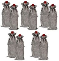 IBLUE 10Pcs Drawstring Wine Bags Linen Bottle Gift Bags Wine Bottle Protector for Party Wedding Dinner Travel P002 (Grey)