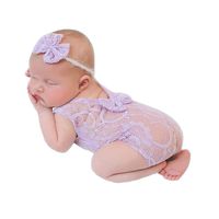 Baby Girl Photography Props Infant Cute Newborn Vest Lace Romper Bodysuit Pictures Clothing Monthly Photo Shoot Outfits (3 Baby Photography Vest Purple)