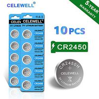 【5-Year Warranty】 CELEWELL 10 Pack CR2450 CR 2450 3V Lithium Battery High Capacity CR2450H 630mAh (Not CR2450N)