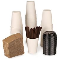 - Paper coffee Hot cups by ZTLbrand - with lids, straws and sleeves [White]12 oz- Set of 100. Perfect for party or daily routine- Reusable and Disposable coffee cups