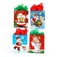 12 Count Extra Large"Sweet Christmas Memories" Angel Santa Claus Religious Kids Glitter Gift Bags for Christmas Wrapping by FLOMO