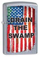 Zippo Custom Lighter: Drain The Swamp, American Flag - Street Chrome 79092