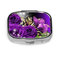 Rose Purple Butterfly Pill Box Case Medicine Holder Pocket for Travel Portable Decorative Organizer