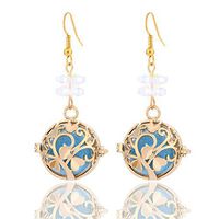 GIONO Tree Heart leaf Crystal Cage Aromatherapy Essential Oil Diffuser Locket Lava Stone Earring Set