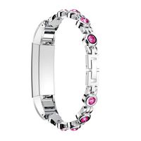 Stainless Steel Bands by ALZERO, Metal Rhinestone Bracelet Watch Band Strap Suitable for Fitbit Alta/Fitbit Alta HR (Silver+Pink Rhinestones)