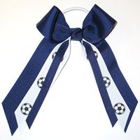 Sublimation Specialties Soccer Hair Bow - Made in The USA, Avail in Many Colors, Navy, White Pony Band