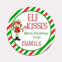 Personalized Girl Elf Kisses Treat Bag Stickers - Set of 20 Customized Labels (GT46)
