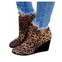 Veodhekai Women Platform Wedges Bootie High Heel Shoes Leopard Wedges Ankle Zipper Short Boots Roman Shoes Cute Brown