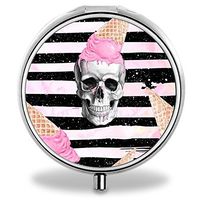 Compact 3 Compartment Medicine Case, IMLONE Customized Ice Cream Skull Pill Organizer Metal Pill Box Pill Container for Purse, Travelling and Daily Needs