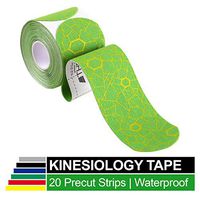 TheraBand Kinesiology Tape, Waterproof Physio Tape for Pain Relief, Muscle & Joint Support, Standard Roll with XactStretch Application Indicators, 2" X 10" Strips, 20 Precut Strips, Green/Yellow
