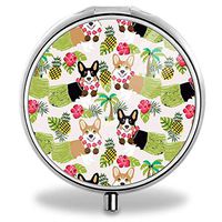 Round Silver Pill Box 2.1 Inches Dog Puppies Medicine Tablet Holder Organizer Case for Purse