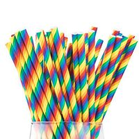 Luckydo Biodegradable Striped Paper Straws,Paper Drinking Straws for Party, Events and Crafts,Baby Shower Decorations 7.75 Inches,100 Packs - Rainbow Color