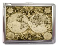Vintage World Map Cigarette Case Lighter or Wallet Business Card Holder
