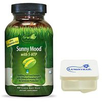 Irwin Naturals Sunny Mood with 5 HTP Plus Vitamin D3 Mood and Stress Support Supplement, 80 Liquid Softgels Bundle with a Lumintrail Pill Case
