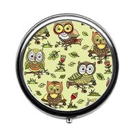 Flowers and Owls Pill Box/Pill case-Round Pill Box/case- Three-Compartment Pill Box/Pill case