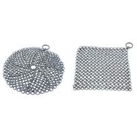 2 Pack Stainless Steel Cast Iron Skillet Cleaner Square 7x7 inches and Round 7 inches Diameter 316L Ringer Chainmail Scrubber for Dutch Ovens Waffle Iron Pans BBQ Grill Scraper