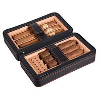 Smoking Set/Cigar Humidors Travel Portable Cigarette Case Cedar Wood Lining Leather with Humidifier Zippered Leather Case for Men's Gift Box Can Accommodate 6 Cigars Leather Case Black