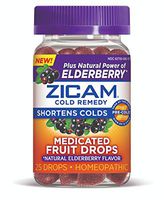 Zicam Natural Elderberry Cold Remedy Medicated Fruit Drops Homeopathic Medicine for Shortening Colds, 25 Drops, 1-Pack