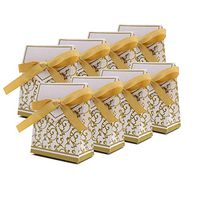 Tvoip 50PCS Candy Boxes, Gift Boxes Cake Boxes Candy Bag with Gift Ribbons for Wedding Party Favor Party Decoration Easter (Gold)